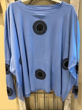Periwinkle Long-Sleeve Tunic Top with Black Circular Print